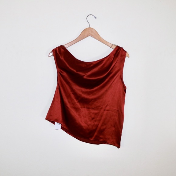 Reformation Annika Off-The-Shoulder Draped Silk-Charmeuse Top in Oxide - Picture 5 of 16